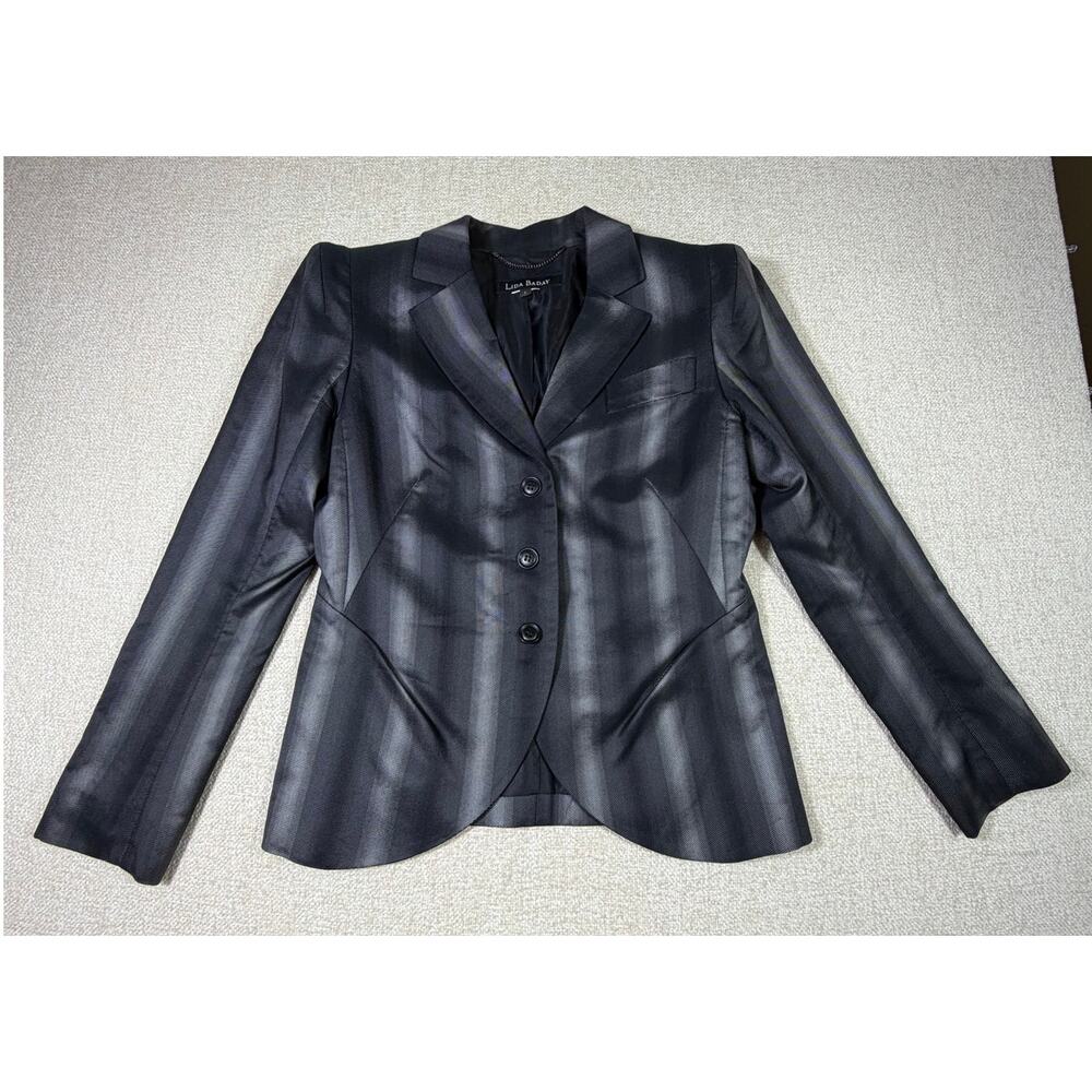Lida Baday Women Gray  6 Silk Blend Blazer Tailored Office Career Work Chic